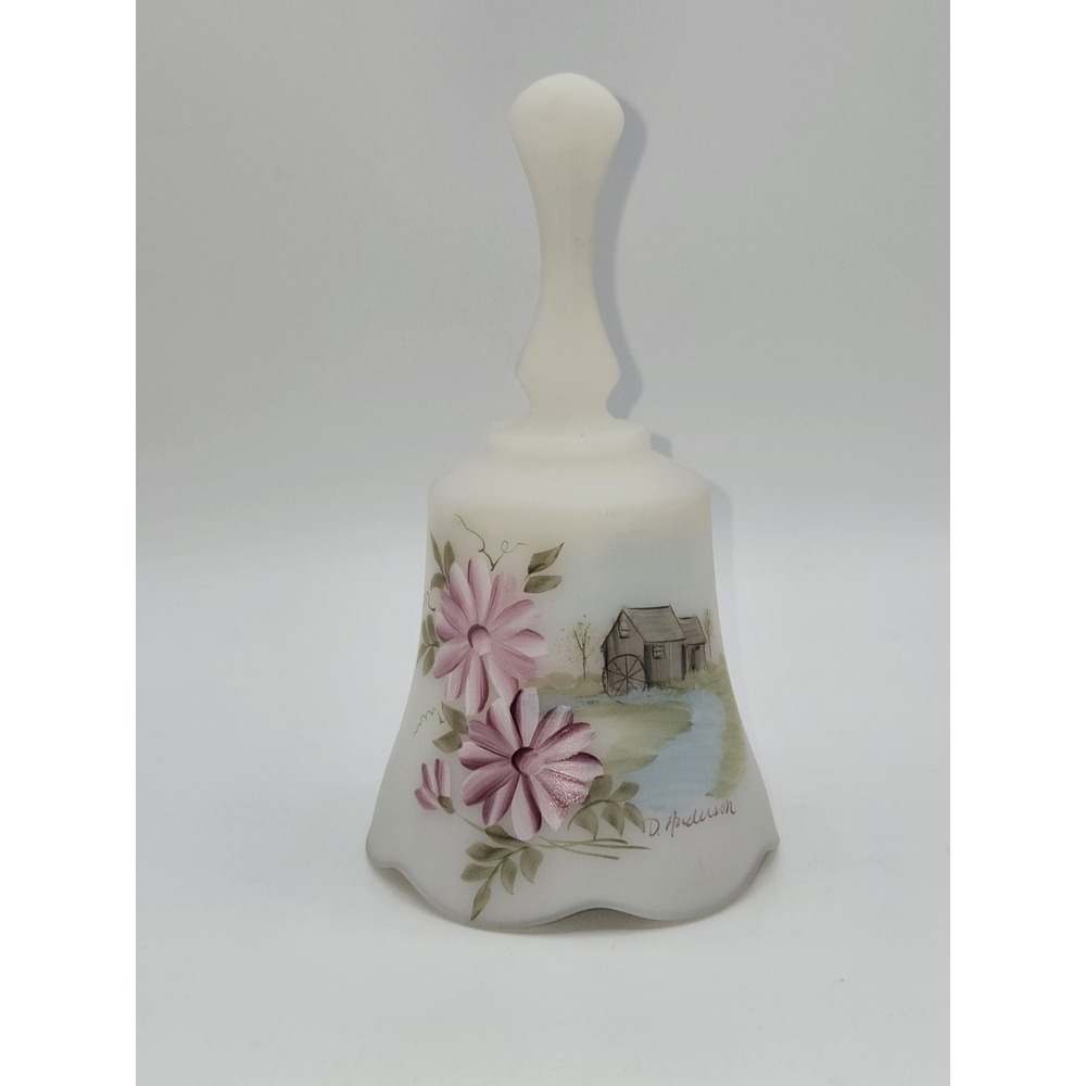 Fenton Satin Glass Hand‎ Painted Musical Bell Signed D. Anderson